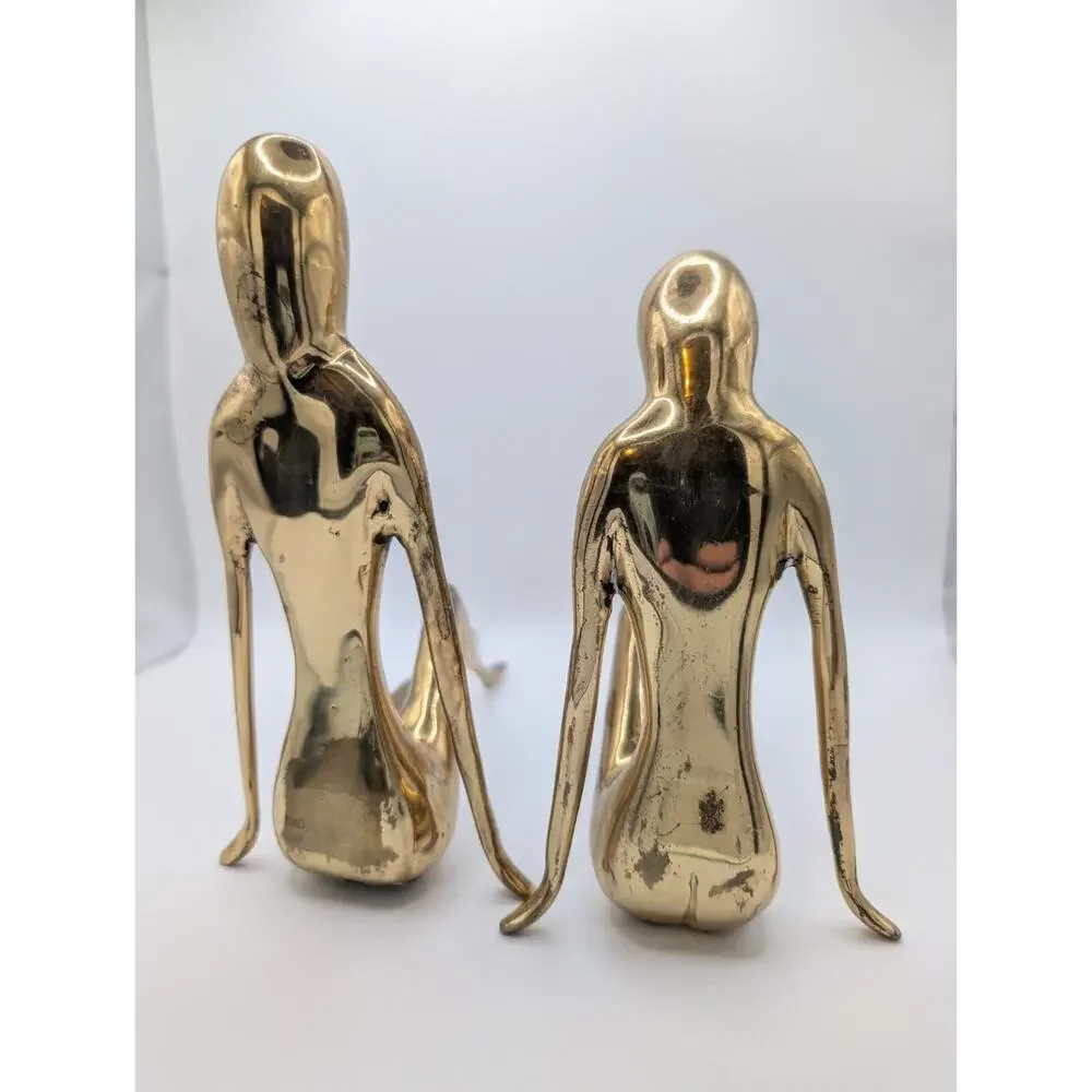 Vtg Solid Brass Female Statues BookendsHollywood Regency Art Deco Revival